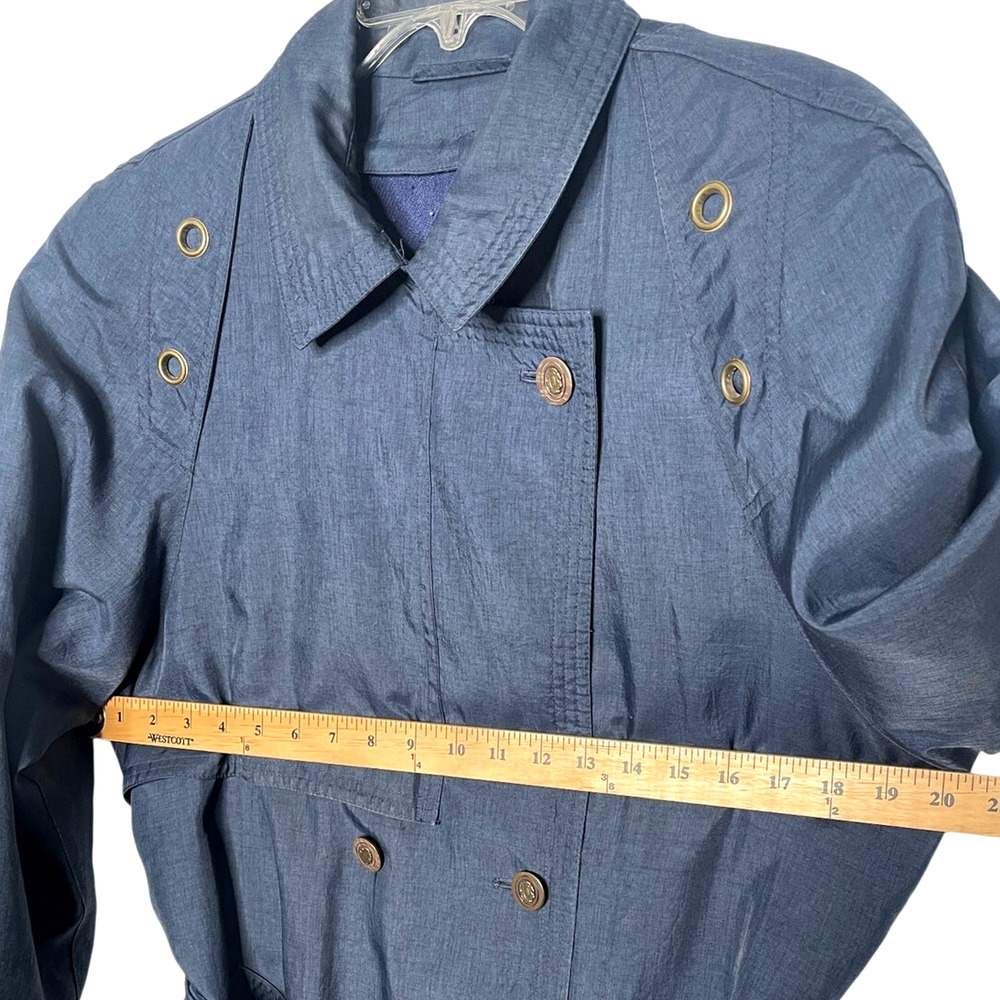 Neiman Marcus 10 Long Trench Coat $399 Belted Rain Jacket Denim Navy Blue - Picture 7 of 16